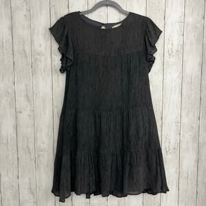 Altar'd State Charcoal Gray Short Sleeve Lined Flowy Comfy Tiered Swing Dress